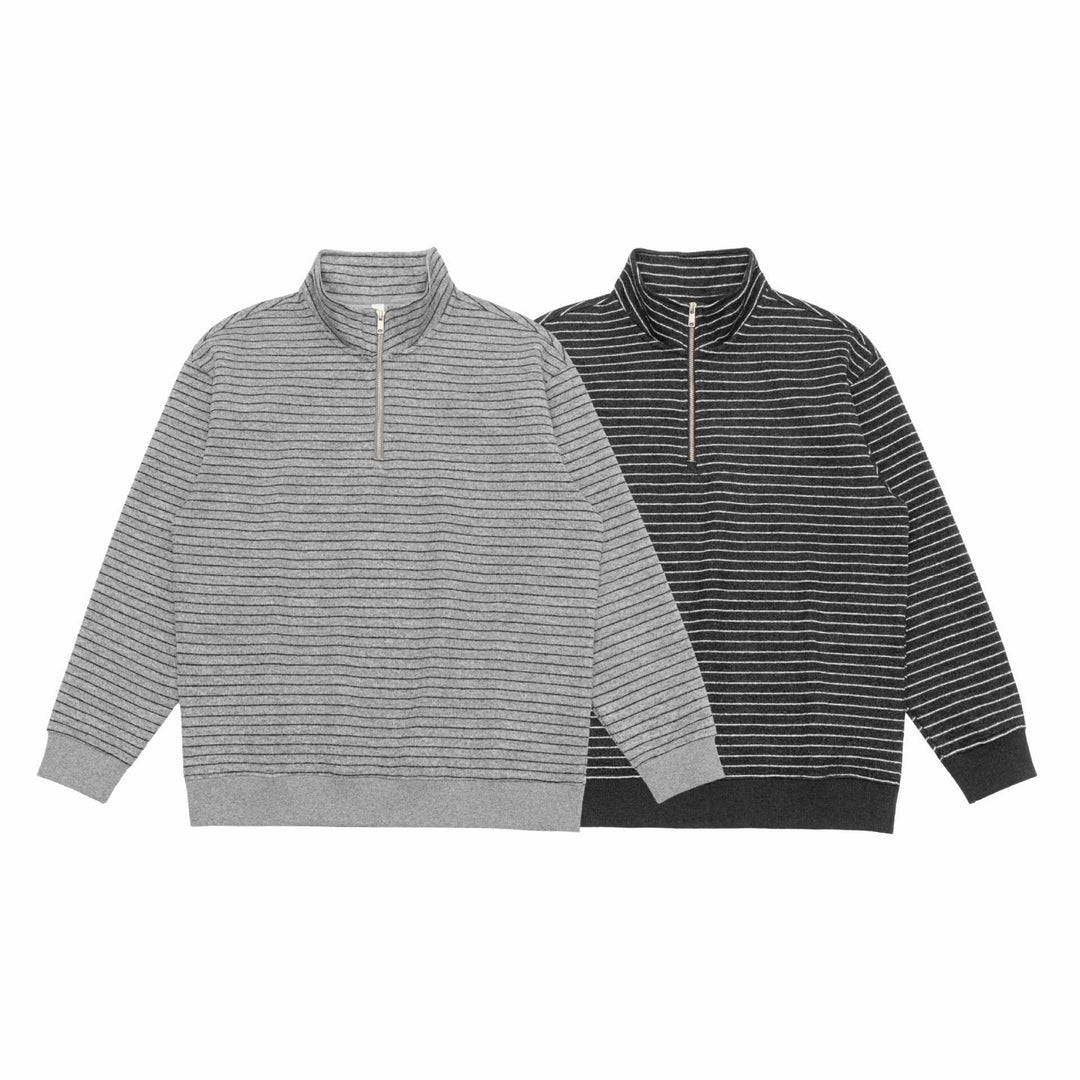 Herren Feinstrick-Halbzip-Pullover mit Stehkragen und feinen Streifen Drune