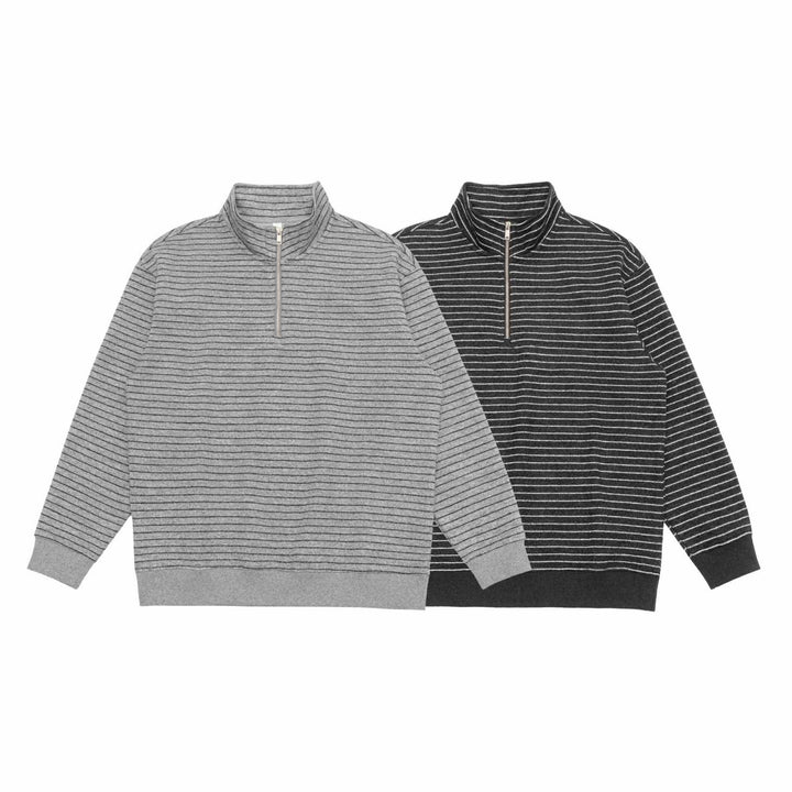Herren Feinstrick-Halbzip-Pullover mit Stehkragen und feinen Streifen Drune
