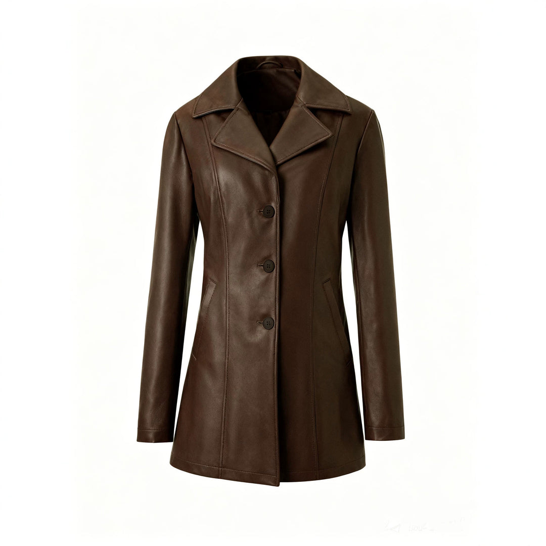 Damen Elegante Slim-Fit Kunstlederjacke Drune