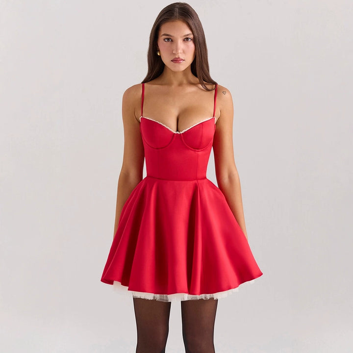 Damen romantisches Spitzenkleid mit trägerlosem Design Drune