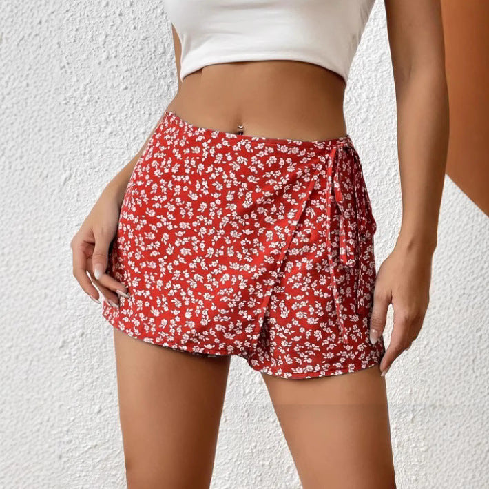 Damen Modische Shorts mit Blumendruck und elastischem Bund Drune