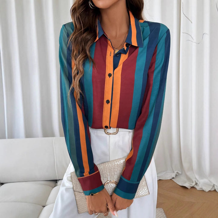 Damen Bluse mit farbenfrohem Streifenmuster und eleganter Knopfleiste Drune