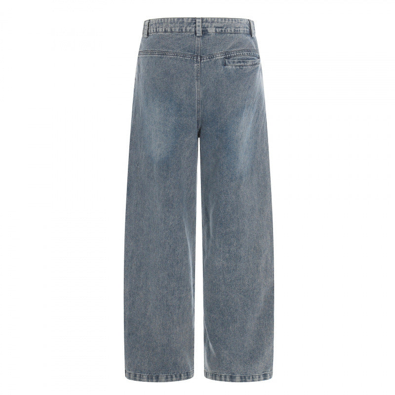 Damen hochgeschnittene Weitbein-Jeans im Utility-Look mit aufgesetzten Taschen Drune