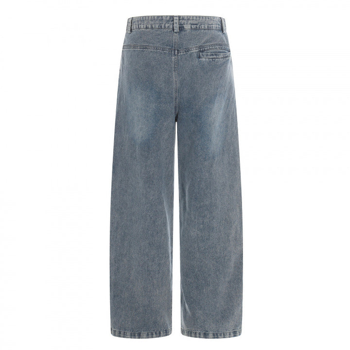 Damen hochgeschnittene Weitbein-Jeans im Utility-Look mit aufgesetzten Taschen Drune