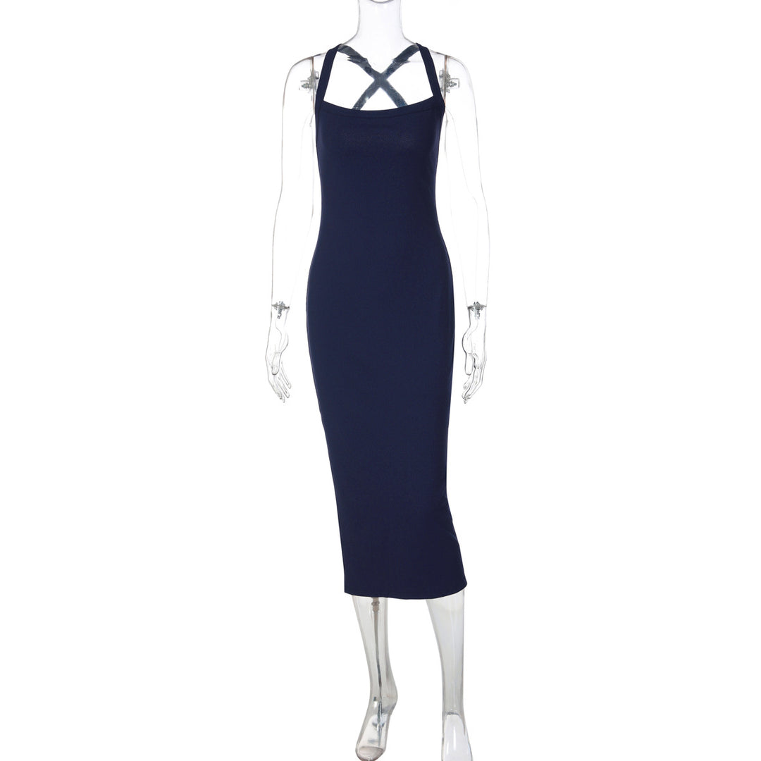 Damen figurbetontes Maxikleid mit raffinierter Schulterpartie Drune