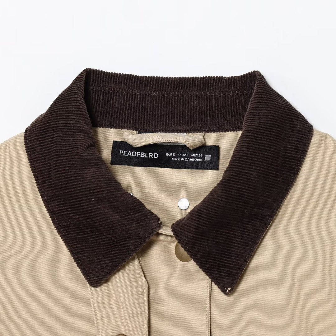 Damen Cropped-Workjacke mit Cordkragen, aufgesetzten Taschen und Tunnelzug Drune