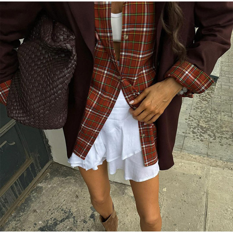 Damen modischer Oversized-Blazer mit checkermuster und lässigem Schnitt Drune