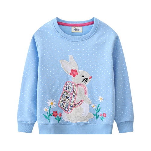Mädchen Sweatshirt mit niedlichem Hasen- und Blumenmotiv Drune