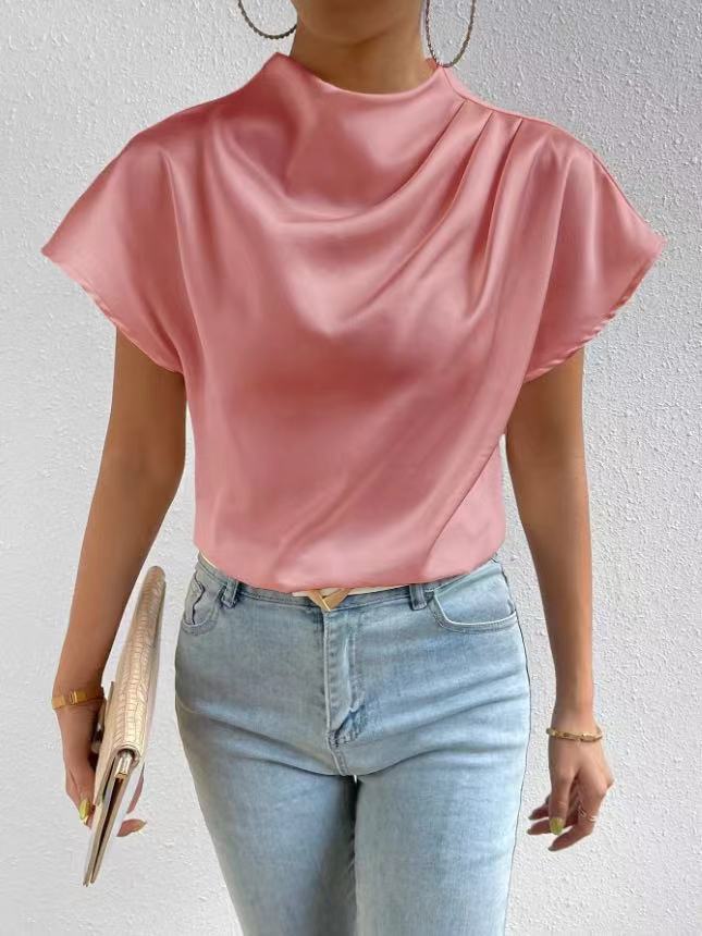 Damen Elegantes Satinoberteil mit hochgeschlossenem Ausschnitt und soften Drapierungen Drune