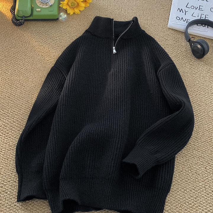 Herren lässiger Stehkragenpullover mit Reißverschluss Drune