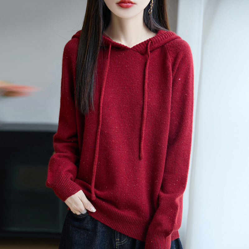 Damen Weicher Feinstrick-Kapuzenpullover mit Nep‑Garn und gerippten Bündchen Drune