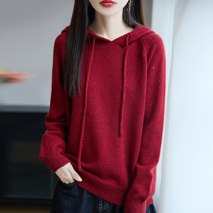 Damen Weicher Feinstrick-Kapuzenpullover mit Nep‑Garn und gerippten Bündchen Drune
