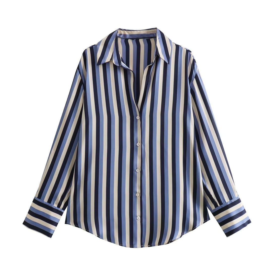 Damen Oversized Satinbluse mit Hemdkragen und breiten Manschetten Drune