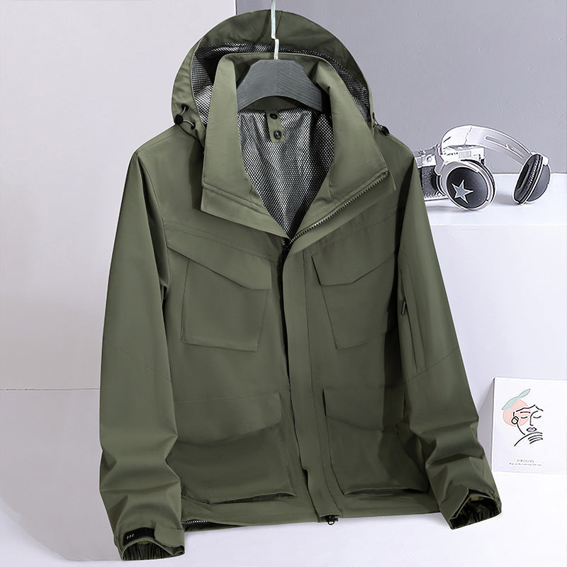 Herren Wasserabweisende Field-Utility-Jacke mit Kapuze und Mehrfach-Taschen Drune