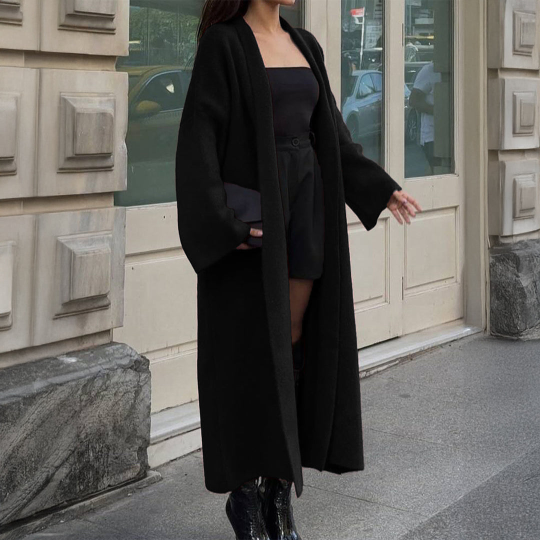 Damen nan extra-langer Oversize-Strickmantel mit offenem Schnitt, weiten Ärmeln und Kimonokragen Drune