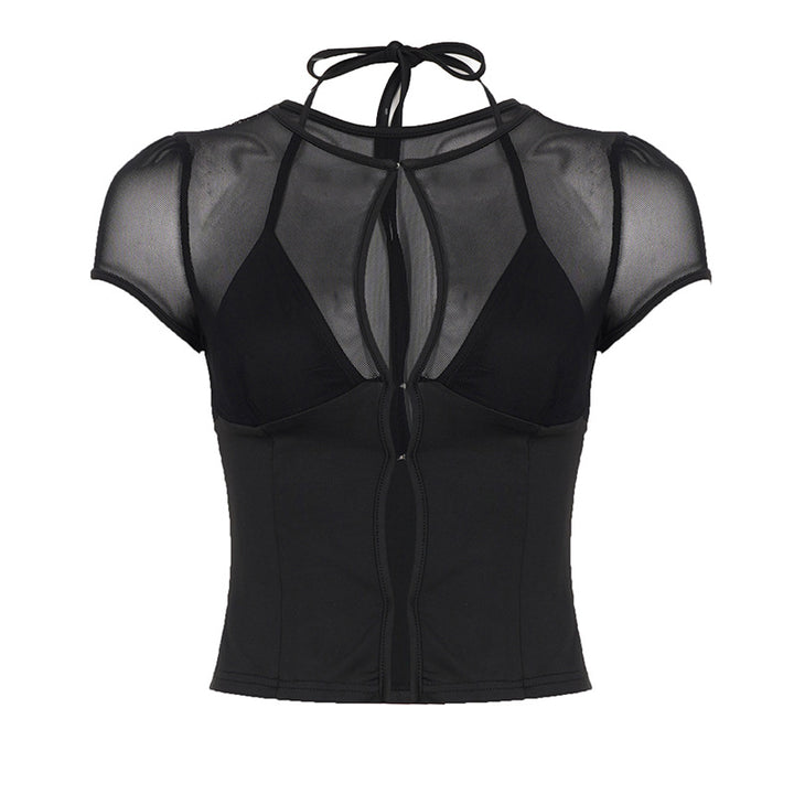 Damen Sportliches Mesh-Oberteil mit verstellbarem Bindedetail Drune