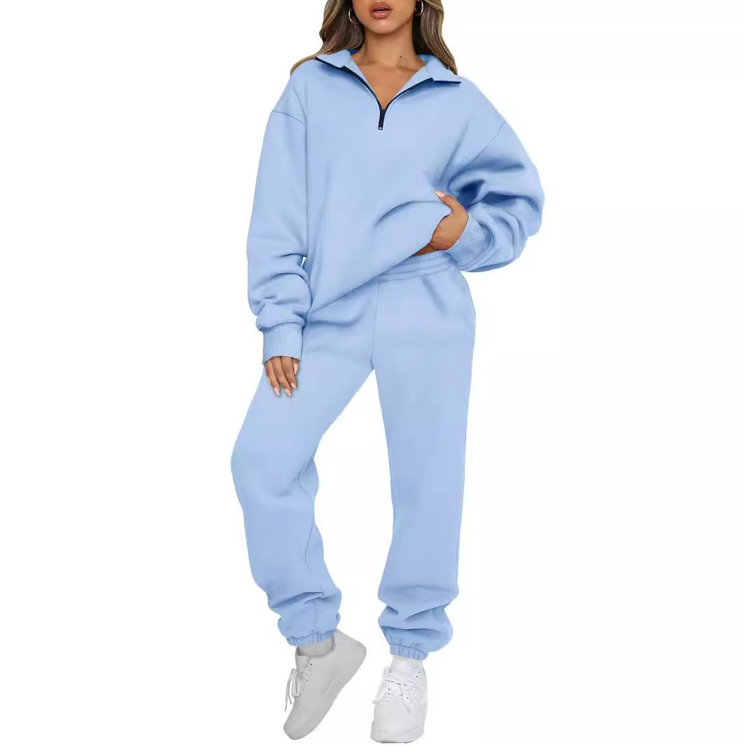 Damen nan lässiges Halbzip-Lounge-Set mit oversized Sweatshirt und taillenhoher Jogginghose Drune