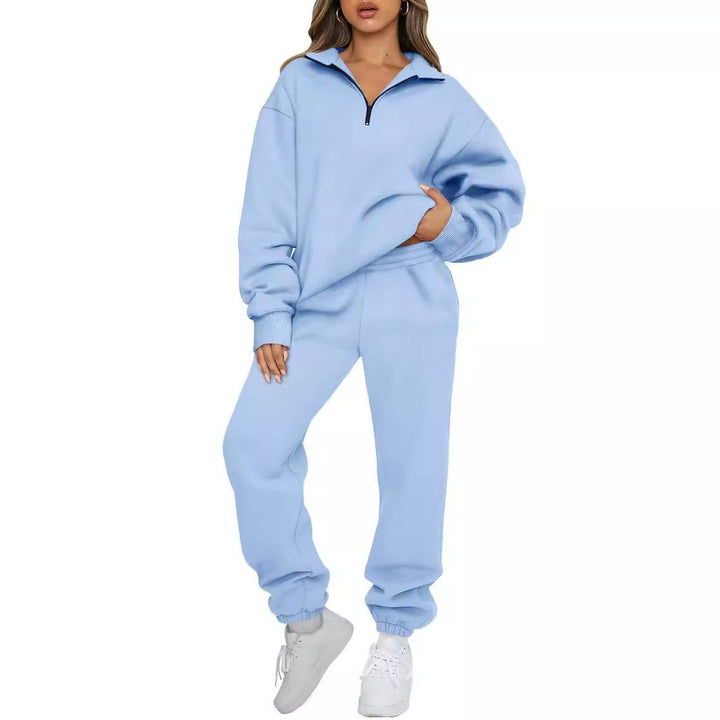 Damen nan lässiges Halbzip-Lounge-Set mit oversized Sweatshirt und taillenhoher Jogginghose Drune
