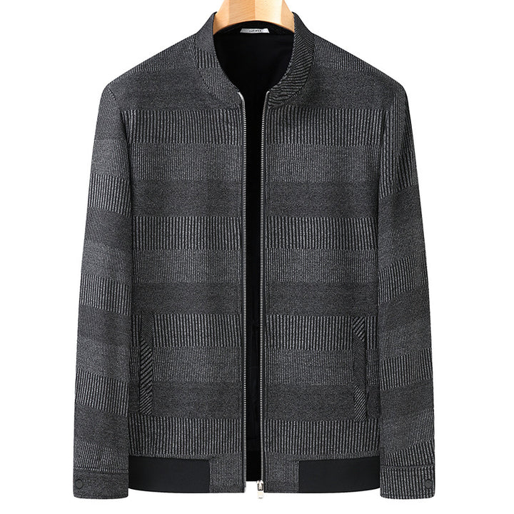 Herren Bomberjacke mit Jacquard-Streifenstruktur, Stehkragen und verdecktem Reißverschluss Drune