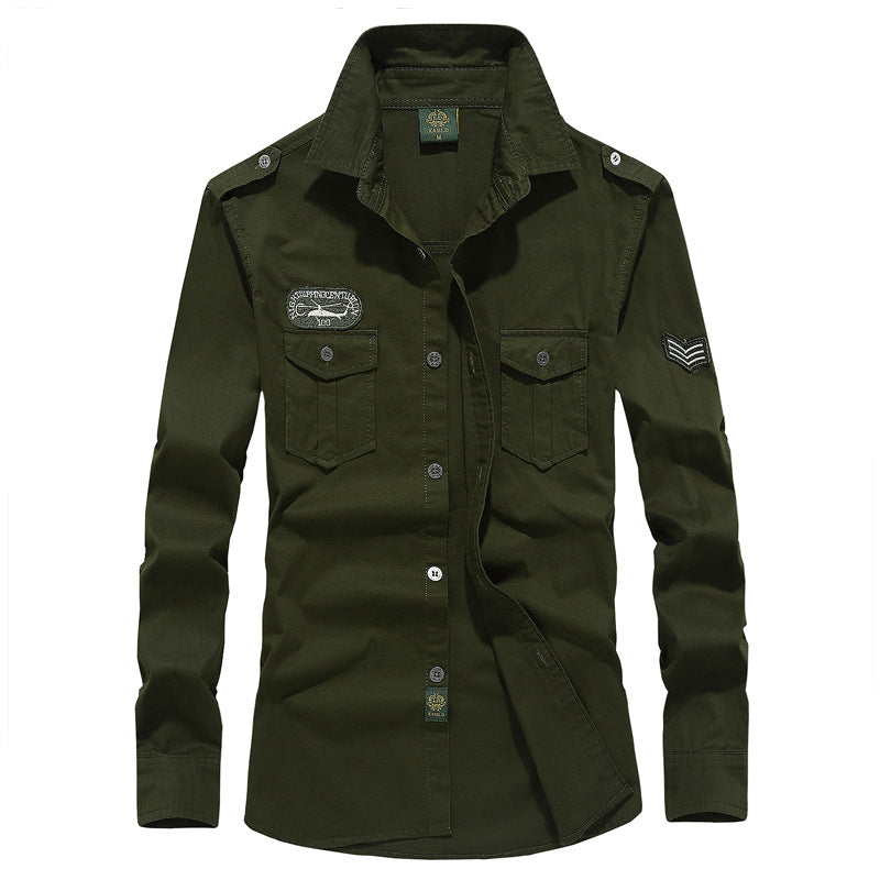 Herren nan militärisches Langarmhemd mit Schulterklappen, aufgesetzten Brusttaschen und Stick-Details Drune