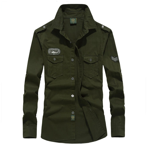 Herren nan militärisches Langarmhemd mit Schulterklappen, aufgesetzten Brusttaschen und Stick-Details Drune