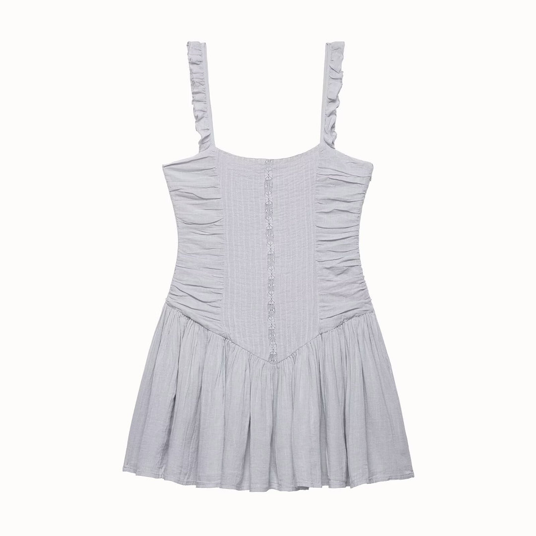 Damen luftiges Babydoll-Kleid mit Rüschendetails und elastischer Taillierung Drune