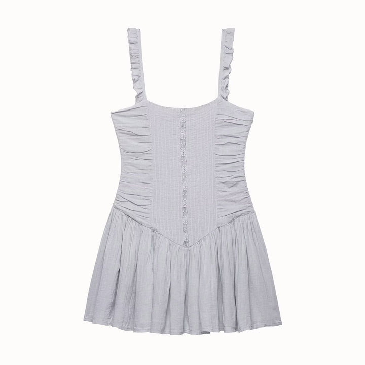 Damen luftiges Babydoll-Kleid mit Rüschendetails und elastischer Taillierung Drune