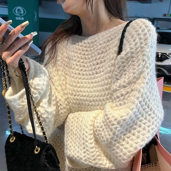 Damen Grob gestrickter Oversize-Pullover mit weitem Schnitt Drune