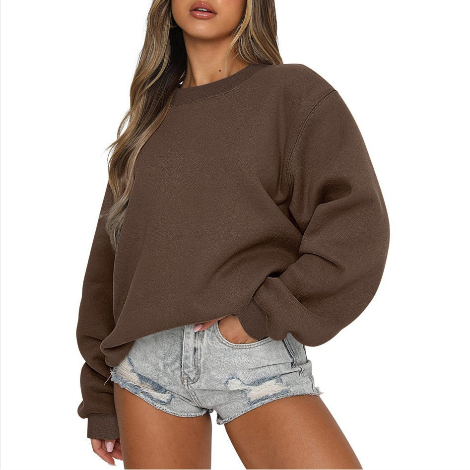 Damen nan oversized Rundhals-Sweatshirt aus Baumwollmix mit überschnittener Schulter, angerauter Innenseite und elastischen Bündchen Drune