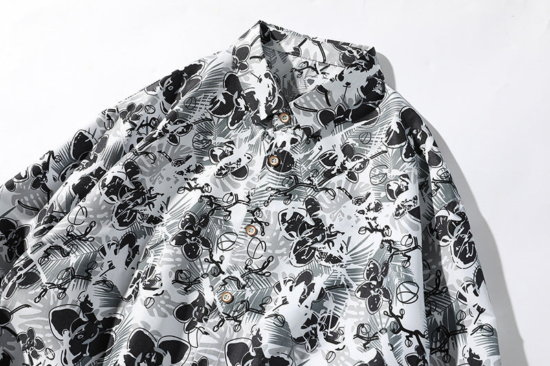 Herren Oversize-Knopfhemd mit grafischem Allover-Print und lockerem Relaxed-Schnitt Drune
