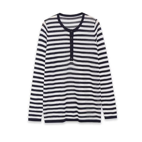 Damen Langarm-Shirt mit Knopfleiste und maritimen Streifen Drune