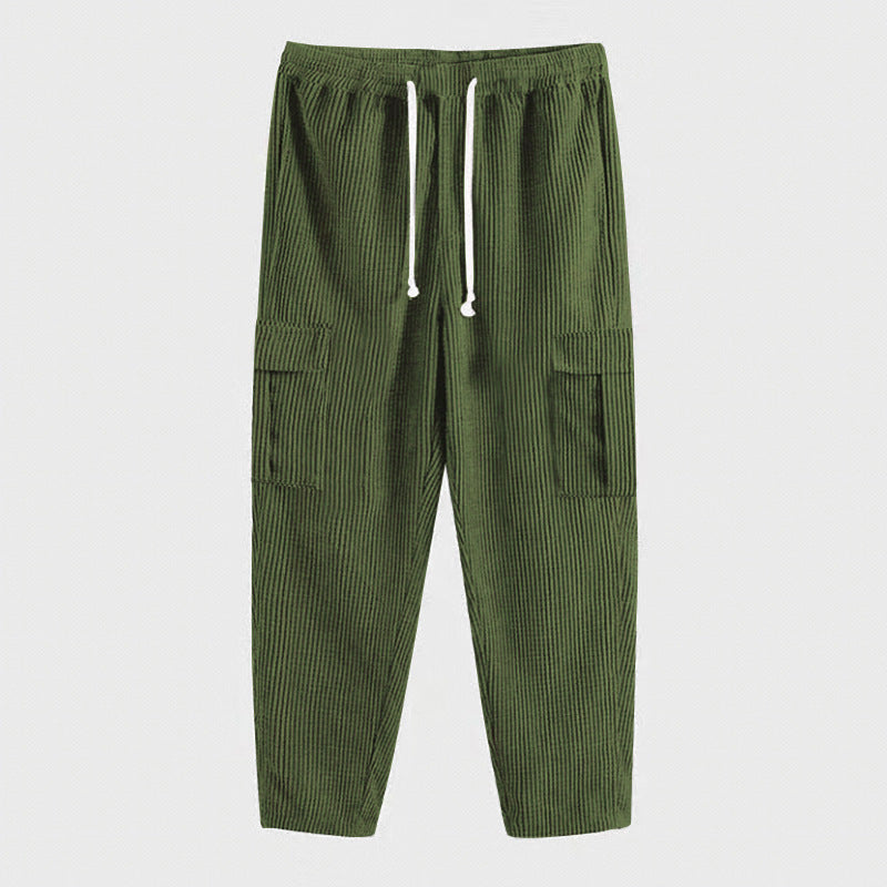 Herren Cord-Cargo-Hose mit elastischem Bund, Kordelzug & aufgesetzten Klappentaschen Drune