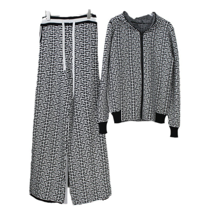 Damen modisches Strick-Loungewear-Set mit grafischem Muster Drune