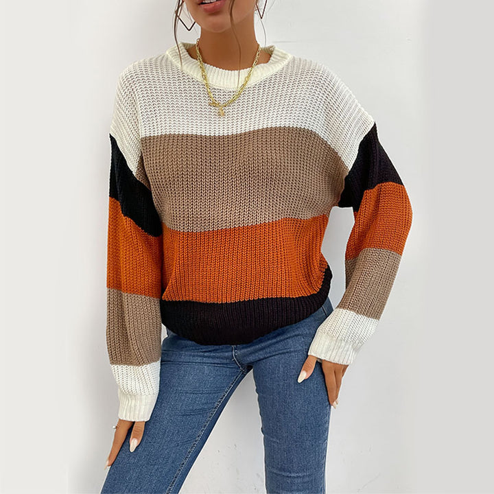 Damen Lässiger Strickpullover mit Farbblock Drune