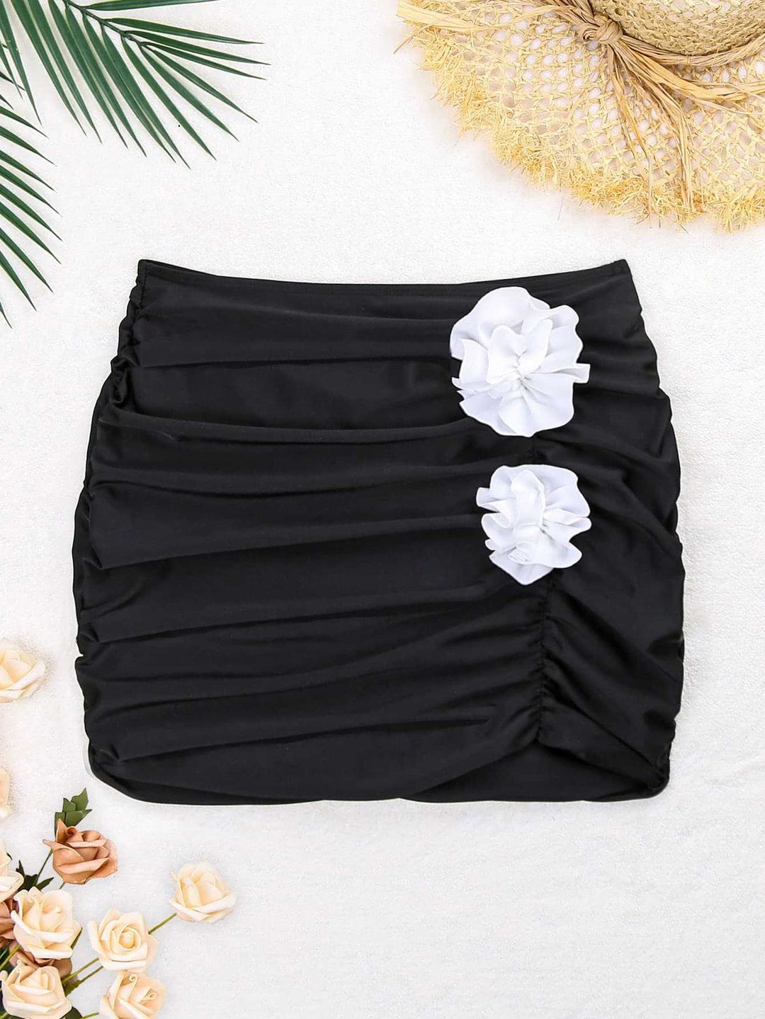Damen Faltensetz mit dekorativen Blumen Drune