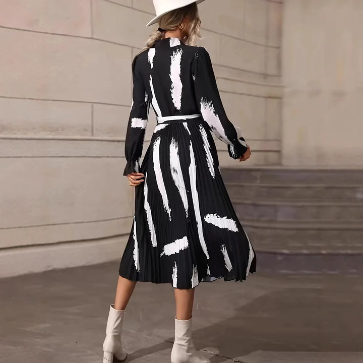 Damen langärmliges Hemdblusenkleid mit plissierten Details Drune
