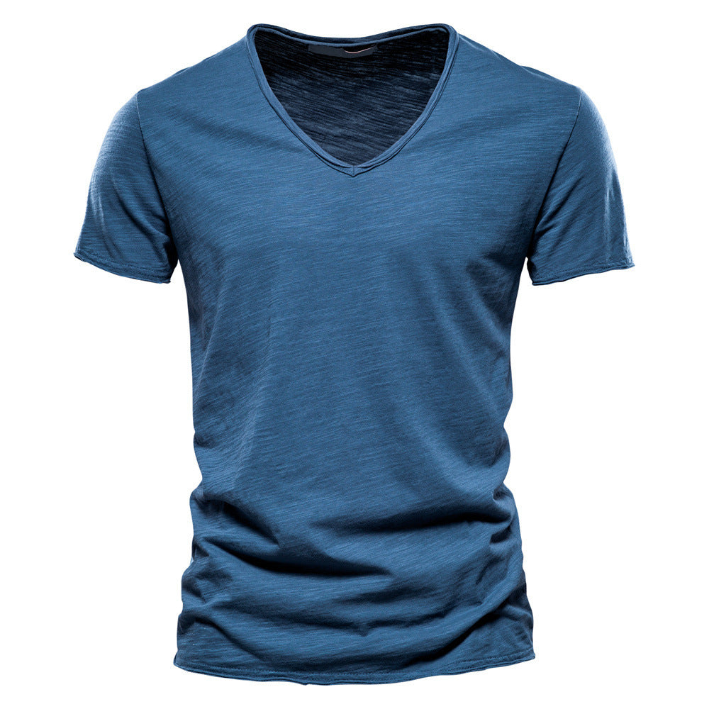 Herren nan leichtes Baumwolljersey Kurzarmshirt mit V-Ausschnitt und schmaler Passform Drune