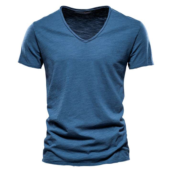 Herren nan leichtes Baumwolljersey Kurzarmshirt mit V-Ausschnitt und schmaler Passform Drune