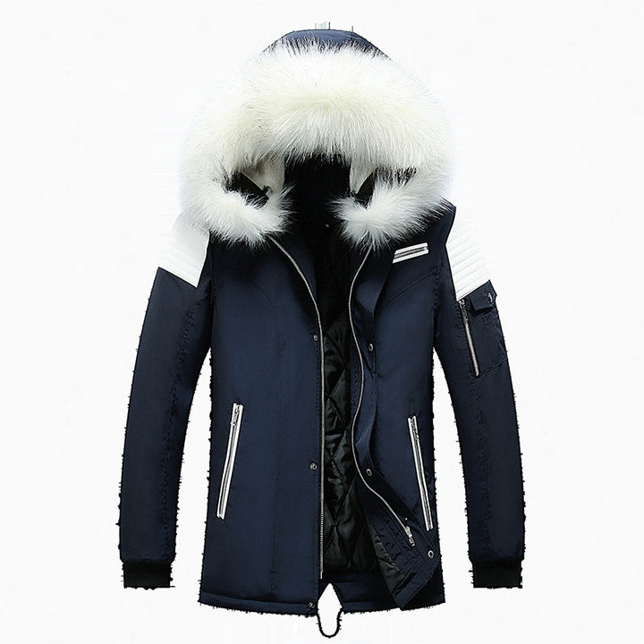 Herren elegante Winterjacke mit modischer Kapuze und Kunstfellbesatz Drune