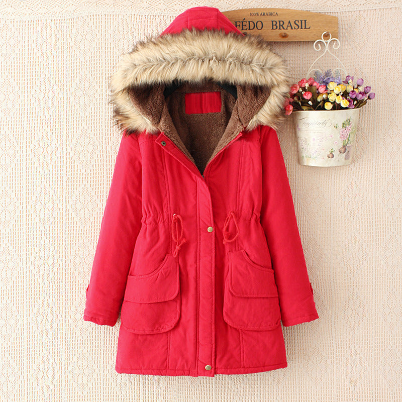 Damen nan Winterparka mit abnehmbarer Kunstfellkapuze, Teddy-Innenfutter und taillierendem Tunnelzug Drune