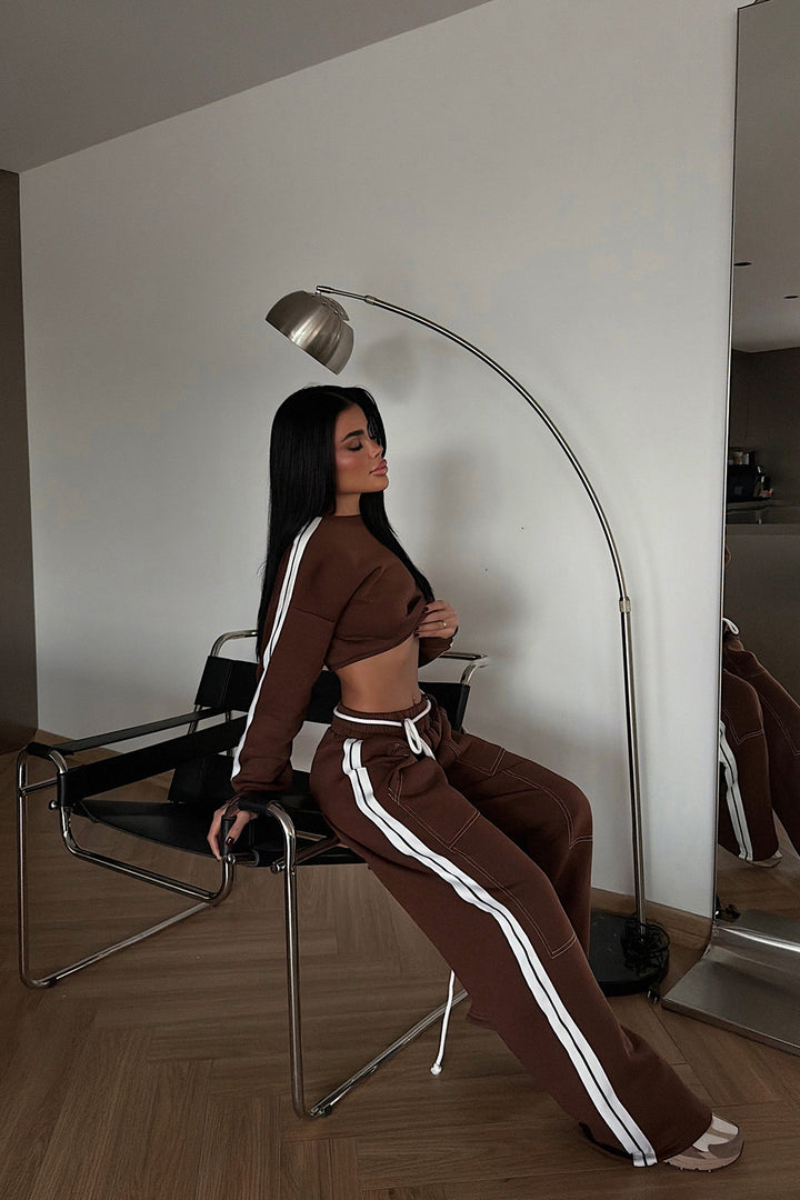 Damen Cropped Sweater und weite Jogginghose Set Drune