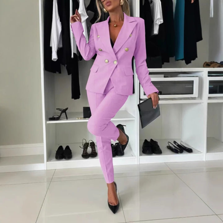 Damen nan taillierter Doppelreihiger Blazer mit goldknöpfen und schlanker Anzughose Drune