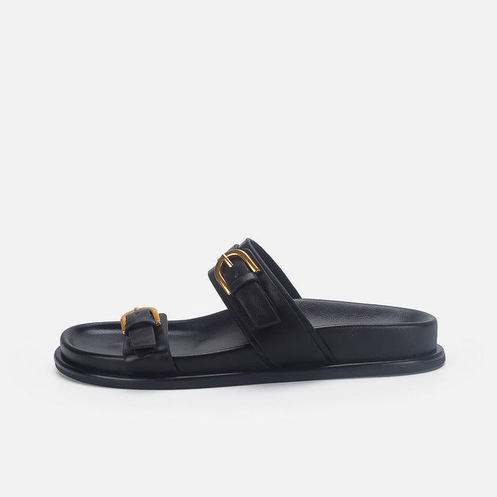 Damen elegante Riemensandalen mit goldenen Schnallen Drune