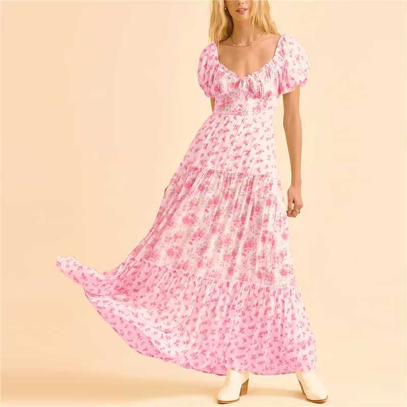 Damen Maxikleid mit blumigem Design und hochwertigen Puffärmeln Drune