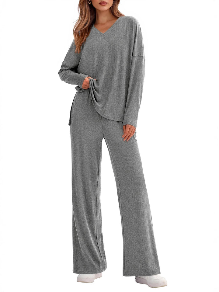 Damen elegantes und lässiges V-Ausschnitt Lounge-Set Drune