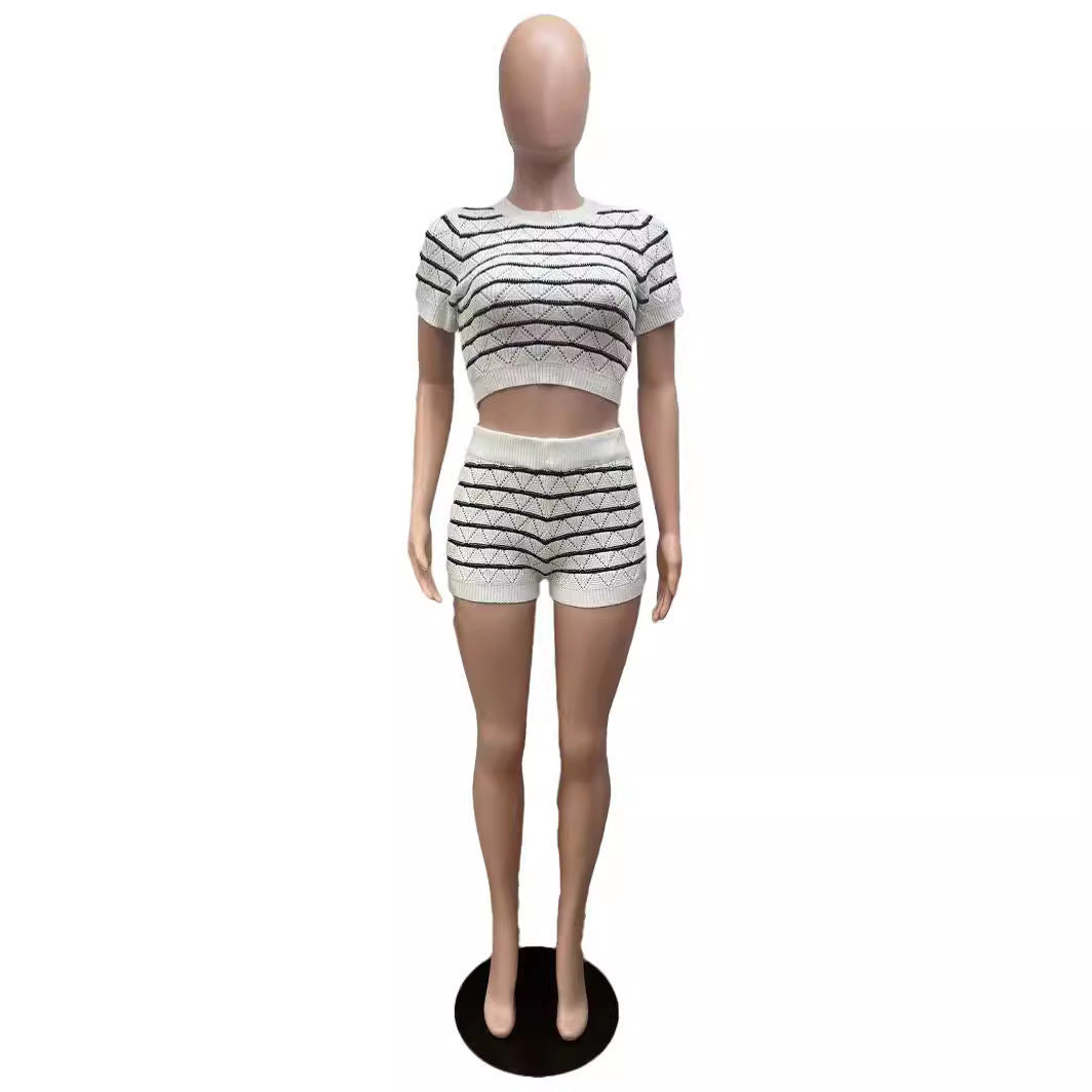 Damen Crop-Top und Shorts Set mit grafischem Muster Drune