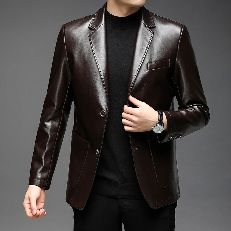 Herren Kunstleder-Sakko mit schlanker Passform und Notch-Revers Drune