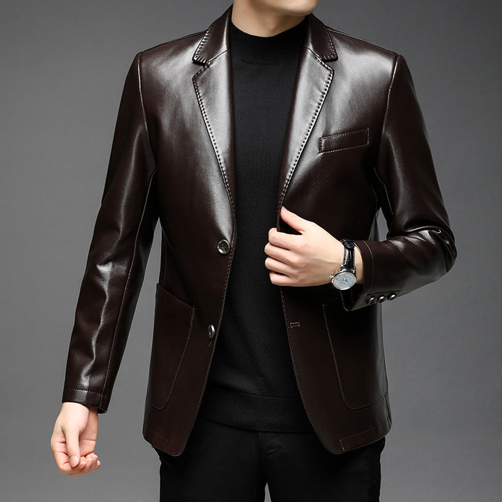 Herren Kunstleder-Sakko mit schlanker Passform und Notch-Revers Drune