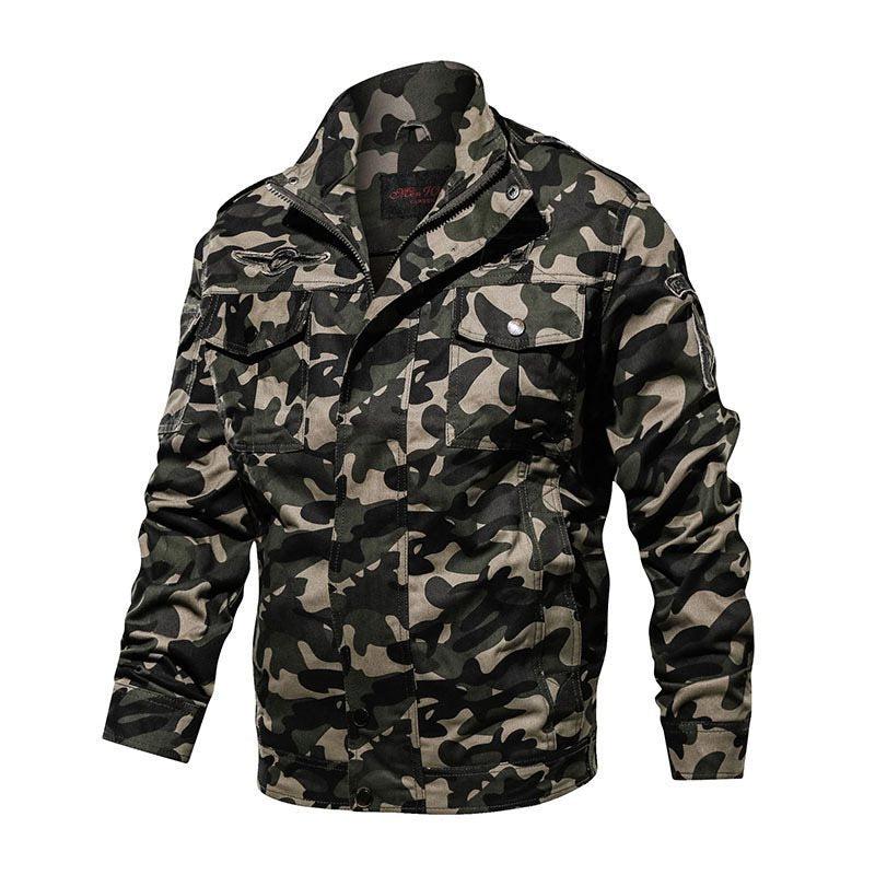 Herren Camouflage Fieldjacke mit Multifunktionstaschen und hohem Stehkragen Drune