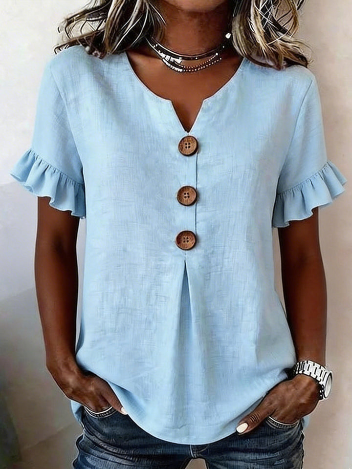 Damen Bluse mit Rüschendetails und Holzknöpfen Drune